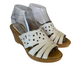 Women's SPRING STEP Size 37 Wedge Slides Sandals White Leather Shoes Mules